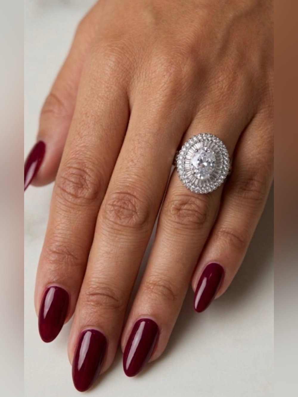 Sterling Silver Oval Halo Cocktail Ring in Silver size 6